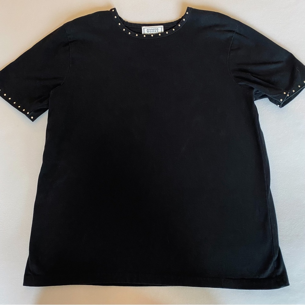 jennifer moore studded collar black tee / size small